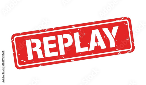Red replay stamp with white text on for sports or review concepts