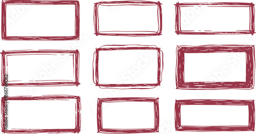 Nine hand-drawn maroon rectangular frames on a white background 1