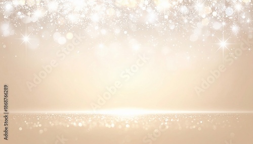 Bright beige banner with silver bokeh and glowing sparkles
