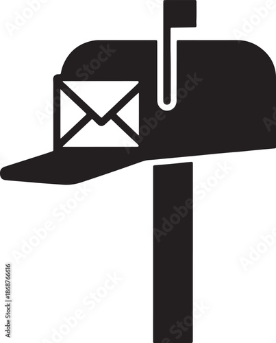Black and white of a mail envelope on a post sign also transparent background