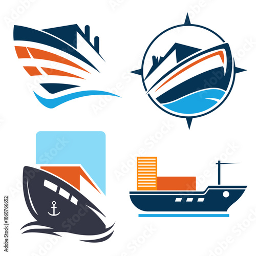 Cargo Ship Logo bundle template, for delivery business.
