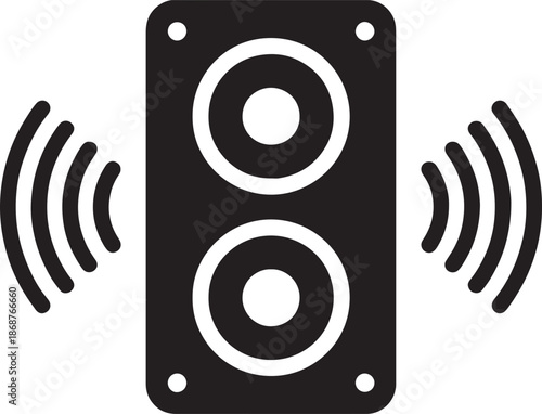 Black and white speaker with sound waves emanating from both sides also transparent background