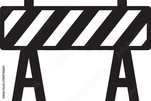 Black and white striped barricade with two large letter As underneath also transparent background stripes