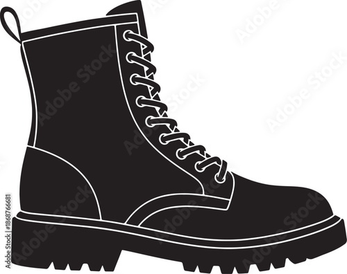 Black Lace- Up Combat Boot with Thick Sole and Pull Loop also transparent background lace-up