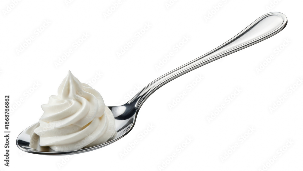 Αυτοκόλλητο Luxurious Dollop of Whipped Cream Elegantly Presented on a Polished Metal Spoon