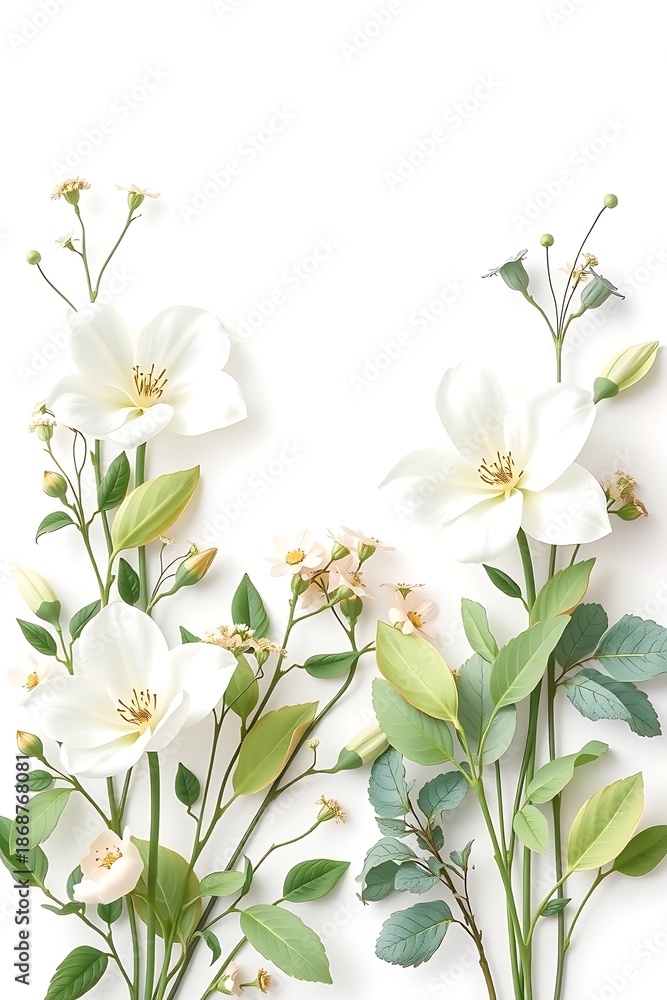 Obraz premium Elegant White Floral Botanical Illustration – Minimal Nature Flower Background