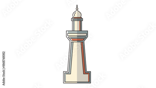 Stylized illustration of an isolated architectural minaret structure featuring a distinct silhouette and soft color palette