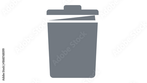 Simple gray icon representing a trash can or waste bin with a slightly ajar lid for digital use