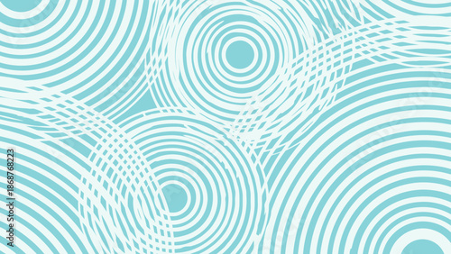 Abstract wallpaper design featuring overlapping concentric circles and dynamic intersecting lines in cool light blue and white tones