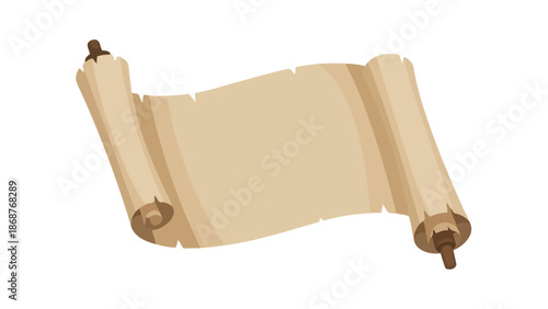 Vintage empty scroll paper design element featuring rolled edges and a blank center ready for historical or fantasy text insertion