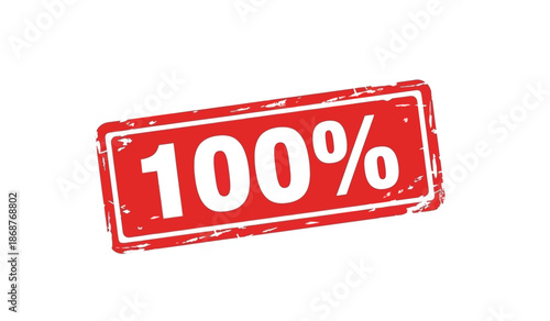 Red 100 percent stamp with white text
