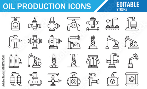 Industrial Oil Extraction and Processing Icons Vector.