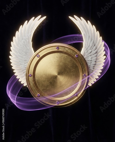 Artistic Luxury Gold Wing Frame with Purple Light Ribbons