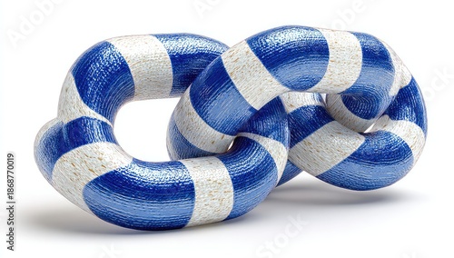 Interlocking blue and white striped rings representing connection and unity isolated on a white background