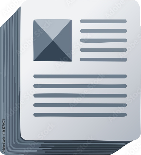 Stack of Documents or Newspapers Representing Information and Reporting on Isolated White Background