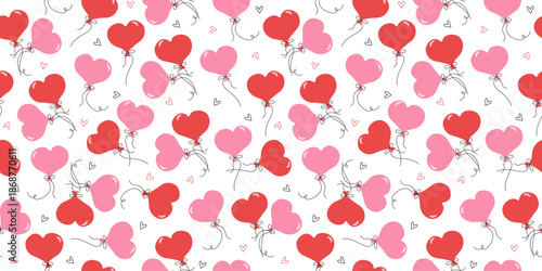 Seamless pattern. Flying heart-shaped balloons. Festive repeating background. Perfect for weddings, birthdays, Valentine's Day. Romance, love.
