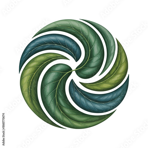 Abstract Leaf Spiral: A mesmerizing, artistic representation of interconnectedness and natural harmony, composed of meticulously arranged leaves in a spiraling pattern