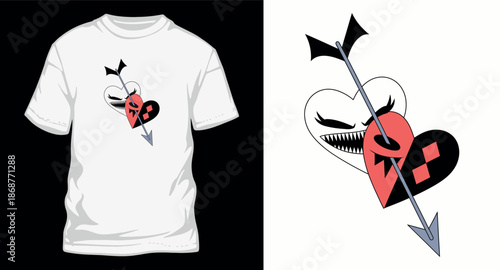 Valentine's day t-shirt design with harley quinn inspired heart and arrow