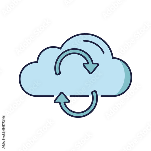 Cloud icon with circular arrows, symbolizing cloud computing, data synchronization, and digital storage.