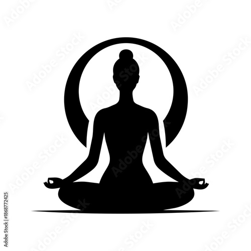 Meditating yoga instructor in seated pose, representing mindfulness, inner peace, balance, wellness, and holistic harmony of body and mind.