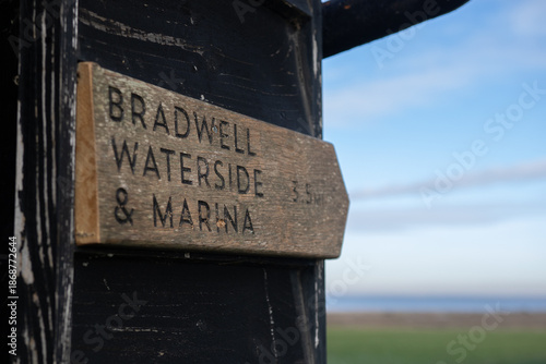 A sign for Bradwell Marina in Essex, UK