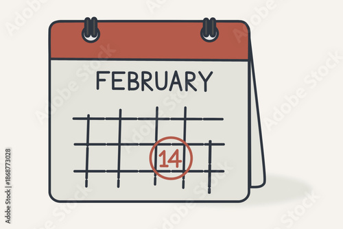 Minimalist illustration of a calendar with February 14 marked. Symbol of love that does not depend on holidays or expectations. Anti-glamour Valentine’s Day concept.