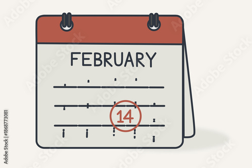 Minimalist illustration of a calendar with February 14 marked. Symbol of love that does not depend on holidays or expectations. Anti-glamour Valentine’s Day concept.