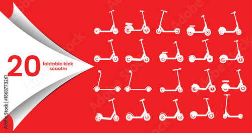 Collection of 20 Foldable Kick Scooter Silhouettes and Icons