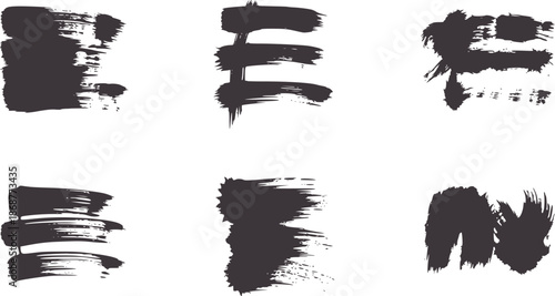 Six distinct rough black brushstroke textures brushstrokes abstract