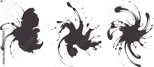 Three black abstract ink splatter texture