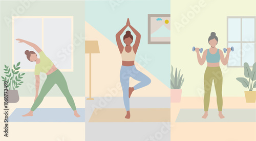 home workout, wellness illustration, yoga and fitness, fitness routine, healthy lifestyle, workout illustration, yoga practice, fitness motivation