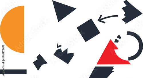 Abstract Geometric Composition with Shattered Shapes and Modern Minimalist Design Elements