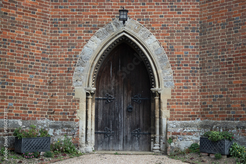 The doorway of a church in Bradwell-on-Sea, Essex, UK