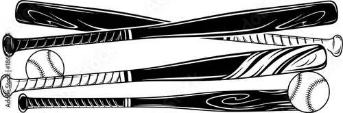 Baseball bats illustration in black and white on a clean white background
