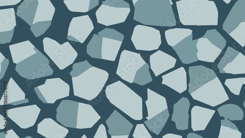 Abstract Geometric Mosaic Pattern with Irregular Stone Shapes in Blue and Grey Tones