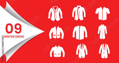 Winter Dress Apparel Icons Collection