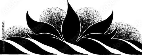 Abstract black lotus with geometric waves in negative space design