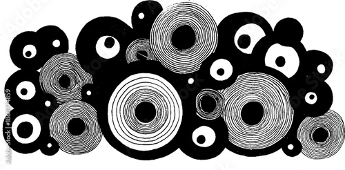 Abstract black and white pattern with concentric circles and dots