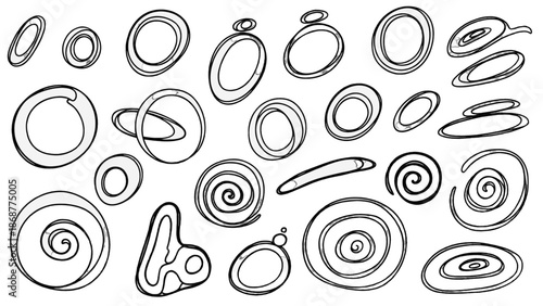 Black and white doodle shapes and swirls vector illustration