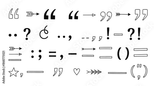 Punctuation and symbol icons for editing and design, flat vector set
