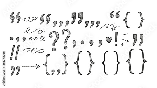 Quotation marks and punctuation symbols set for design and editing