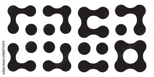 Collection of Brutalist, metaball, morphing abstract geometric shapes and elements. Modern, minimalist contemporary primitive geometric shapes and elements