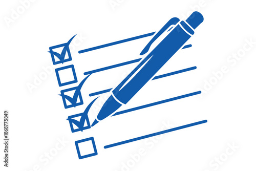 A blue pen checking boxes on a list with lines