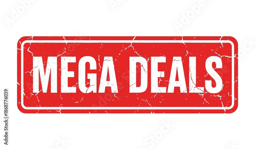 Red mega deals stamp or sticker with distressed texture