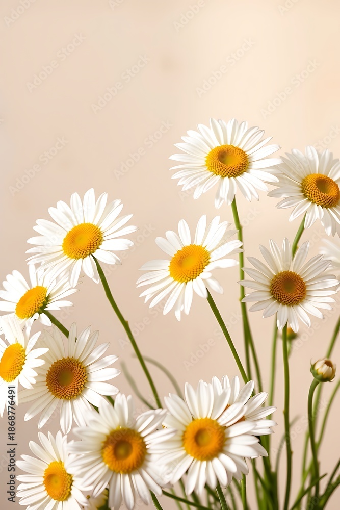 Fototapeta premium Soft Golden Hour White Daisies Bouquet in Gentle Sunlight – Warm and Serene Spring Floral Photography