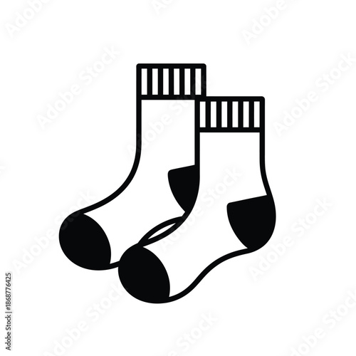 Simple black and white outline illustration of two socks, one slightly overlapping the other, depicting everyday footwear.