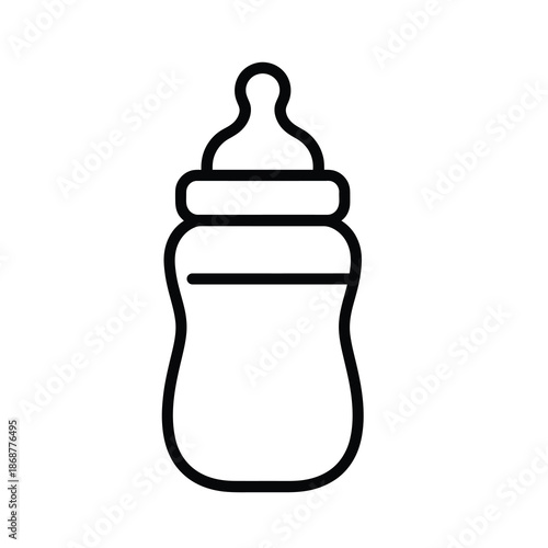Simple black outline icon of a baby bottle with a nipple, containing liquid, on a white background.