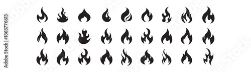Set of  Fire flames icon. Fire flame symbol. Flame icon collection. Burning hot vector silhouettes on white background. Vector Illustration. eps10