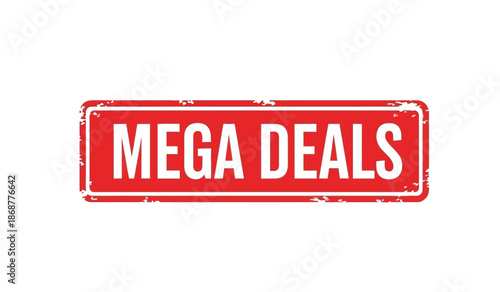 Red mega deals stamp with white text