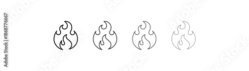 Fire flame line icon set. combustion, heat, burning icons in linear style collection. Flat Flame Symbols Vector Design. Vector Illustration